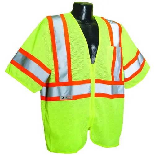 Economical Safety Vest, XL, Polyester, Green/Silver, Zipper Closure Economical Safety Vest, XL, Polyester, Green/Silver, Zipper Closure