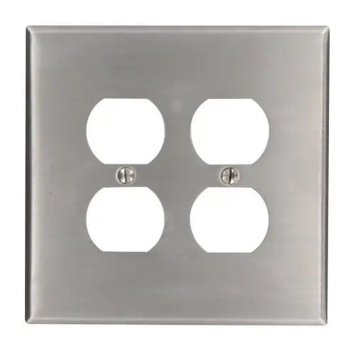 84016 Receptacle Wallplate, 4-1/2 in L, 4-9/16 in W, 2 -Gang, 430 Stainless Steel, Silver, Stainless Steel