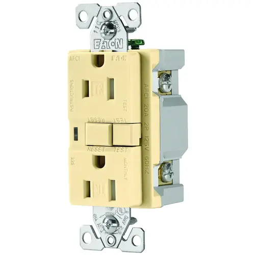 AFCI Receptacle, 2 -Pole, 15 A, 125 V, Back, Side Wiring, NEMA: 5-15R, Ivory AFCI Receptacle, 2 -Pole, 15 A, 125 V, Back, Side Wiring, NEMA: 5-15R, Ivory