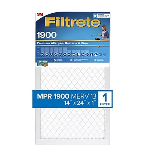 Filtrete Air Filter, 24 in L, 14 in W, 13 MERV, 1900 MPR, For: Air Conditioner, Furnace and HVAC System Filtrete Air Filter, 24 in L, 14 in W, 13 MERV, 1900 MPR, For: Air Conditioner, Furnace and HVAC System