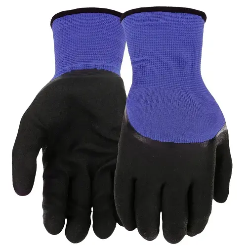 Dipped Gloves, Men's, L, Elastic Knit Wrist Cuff, Nitrile Coating, Polyester Glove, Black/Blue Pair Dipped Gloves, Men's, L, Elastic Knit Wrist Cuff, Nitrile Coating, Polyester Glove, Black/Blue Pair