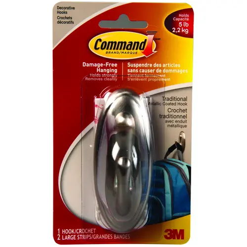 Decorative Hook, 5 lb, 1-Hook, Metal, Brushed Nickel Decorative Hook, 5 lb, 1-Hook, Metal, Brushed Nickel