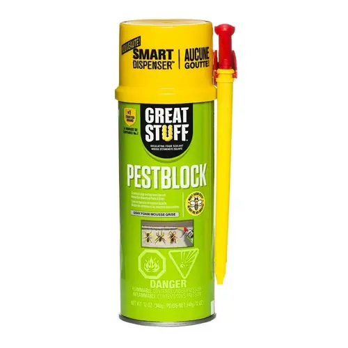 PESTBLOCK Insulating Foam Sealant, Gray, 8 hr Functional Cure, 40 to 100 deg F, 12 oz PESTBLOCK Insulating Foam Sealant, Gray, 8 hr Functional Cure, 40 to 100 deg F, 12 oz