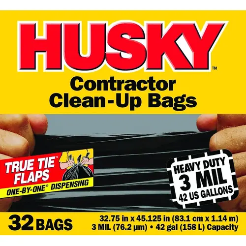 Clean-Up Trash Bag, 42 gal Capacity, Polyethylene Resin, Black - pack of 32