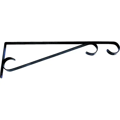 Hanging Plant Bracket, 15-1/2 L, Steel, Black, Wall Mount Mounting