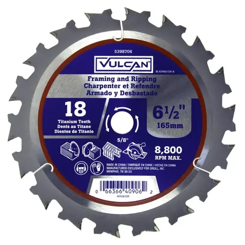 Vulcan 409061OR Circular Saw Blade, 6-1/2 in Dia, 5/8 in Arbor Vulcan 409061OR Circular Saw Blade, 6-1/2 in Dia, 5/8 in Arbor