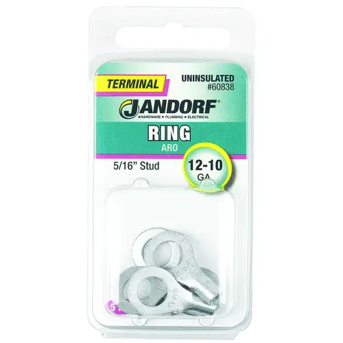 Ring Terminal, 12 to 10 AWG Wire, 5/16 in Stud, Copper Contact - pack of 5