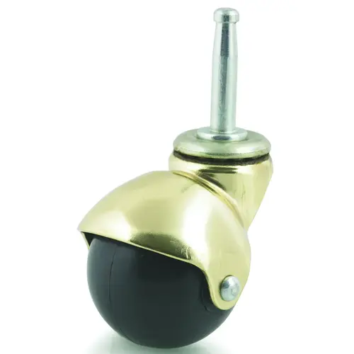 Ball Caster, 1-1/2 in Dia Wheel, Rubber Wheel, 90 lb, Metal Housing Material Brass