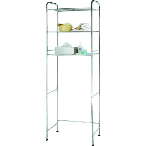 Bathroom Shelf, 15 lb Each Shelf Max Weight Capacity, 3-Shelf, Steel, Polished Chrome Silver