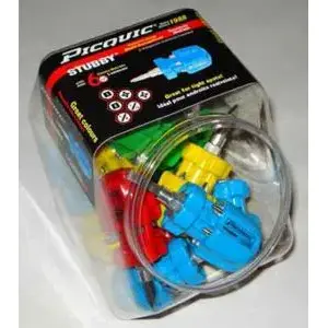 Picquic 91000B STUBBY Multi-Bit Screwdriver, #1, #2 Robertson, #1, #2 Phillips, 3/16 in, 1/4 in Slotted Drive