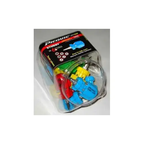 STUBBY Multi-Bit Screwdriver, #1, #2 Robertson, #1, #2 Phillips, 3/16 in, 1/4 in Slotted Drive