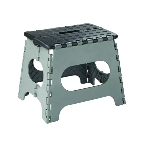 Folding Step Stool, 10-5/8 in H, 1-Step, 330 lb, Plastic, Black/Gray