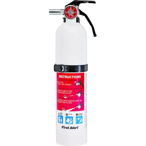 Rechargeable Fire Extinguisher, 2.5 lb Capacity, Monoammonium Phosphate, 1-A:10-B:C Class White Rechargeable Fire Extinguisher, 2.5 lb Capacity, Monoammonium Phosphate, 1-A:10-B:C Class White