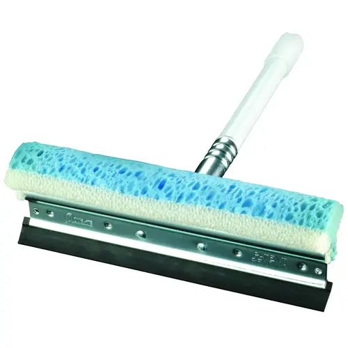 Window Squeegee with Handle, 10 in W Blade, Rubber Blade, Flat Blade, 15 in OAL, Blue/White Window Squeegee with Handle, 10 in W Blade, Rubber Blade, Flat Blade, 15 in OAL, Blue/White