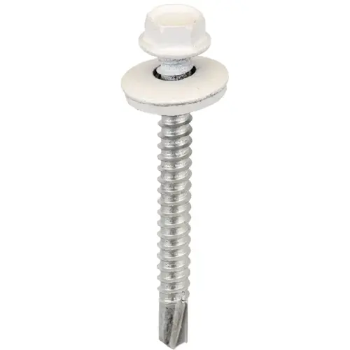 Screw, 2 in L, Hex Drive, Self-Drilling Point, Powder-Coated, 250 BAG White