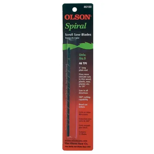 Scroll Saw Blade, Spiral Teeth, 46 TPI, 5 in L - pack of 12