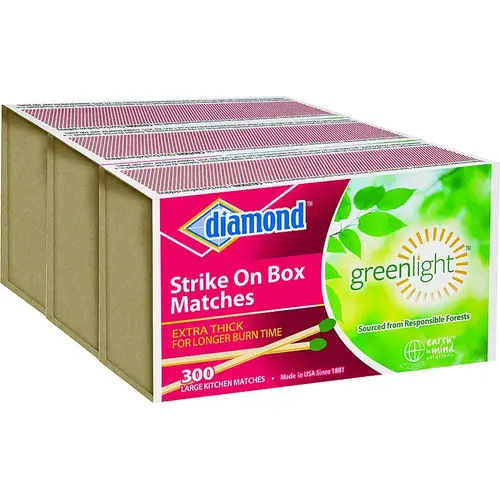 Greenlight 02234 Strike On Box Fire Matches, 300-Stick, Aspen Wood Stick - pack of 72