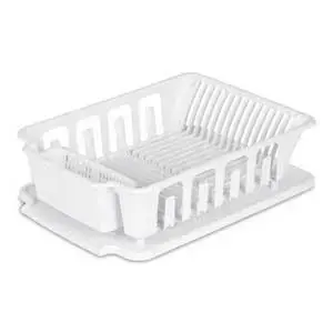 Sterilite 06278006 13.75 In. W. x 5.5 In. H. x 18.75 In. L. Dish Drainer (2-Piece) White