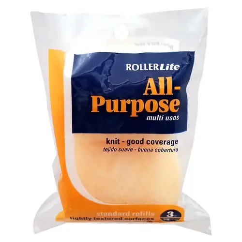 All Purpose Trim Roller Cover, 3/8 in Thick Nap, 3 in L, Polyester Knit Fabric Cover, Yellow - pack of 2