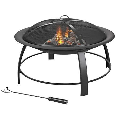 Fire Pit, 30 in OAW, 30 in OAD, 19 in OAH, Round, Steel Black Fire Pit, 30 in OAW, 30 in OAD, 19 in OAH, Round, Steel Black