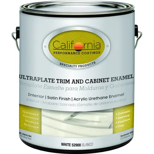 Cabinet and Trim Enamel, Satin, White, 1 gal Can