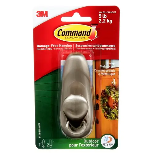 Hook, 5 lb, 1-Hook, Metal, Brushed Nickel Hook, 5 lb, 1-Hook, Metal, Brushed Nickel