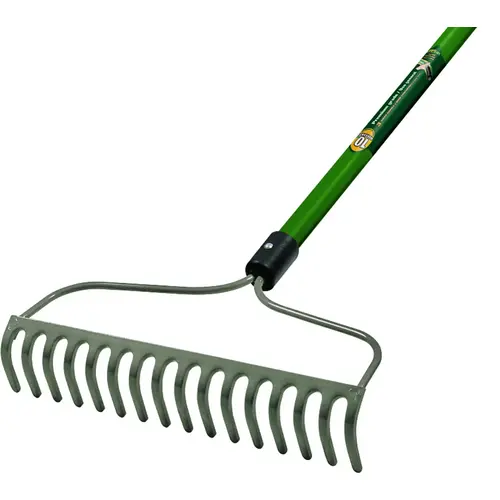 Bow Rake, 16 in W Head, 16 -Tine, Steel Tine, 60 in L Handle Black/Gray/Green Bow Rake, 16 in W Head, 16 -Tine, Steel Tine, 60 in L Handle Black/Gray/Green