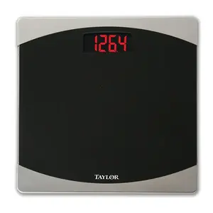 TAYLOR 75624072 7562 Bathroom Scale, 400 lb Capacity, LCD Display, Glass Housing Material, Black, 12 in OAW, 12 in OAD