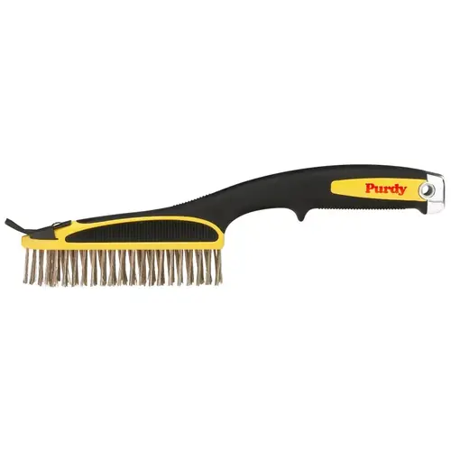 Long Handle Wire Brush, Stainless Steel Bristle, 14 in OAL, Black