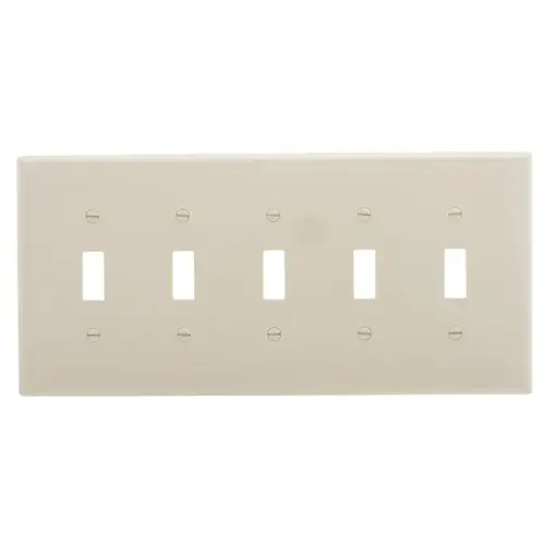 Switch Wallplate, 4.87 in L, 10.37 in W, 5 -Gang, Polycarbonate, Light Almond, High-Gloss Switch Wallplate, 4.87 in L, 10.37 in W, 5 -Gang, Polycarbonate, Light Almond, High-Gloss