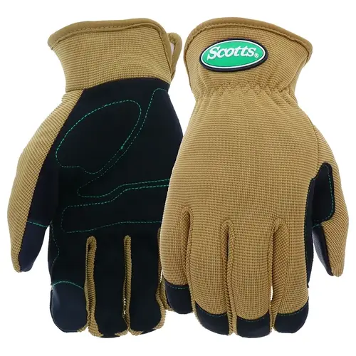 SC86111-L Gloves, Women's, L, Reinforced Thumb, Shirred Elastic Cuff, Spandex/Synthetic Leather, Brown Pair