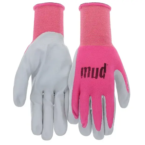 Mud Gloves, Women's, XS, 8-3/4 in L, Knit Wrist, Seamless Cuff, Nitrile Coating, Nylon Glove, Pink Pair Mud Gloves, Women's, XS, 8-3/4 in L, Knit Wrist, Seamless Cuff, Nitrile Coating, Nylon Glove, Pink Pair