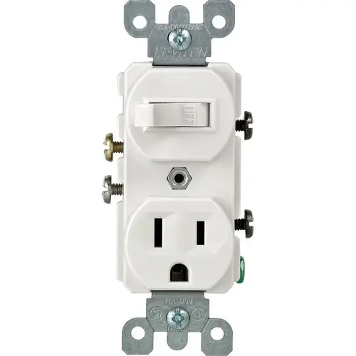 Combination Switch/Receptacle, 1 -Pole, 15 A, 120 V Switch, 125 V Receptacle, White Combination Switch/Receptacle, 1 -Pole, 15 A, 120 V Switch, 125 V Receptacle, White