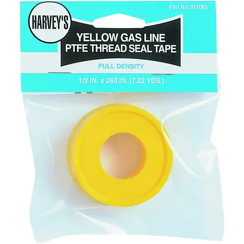 Thread Seal Tape, 260 in L, 1/2 in W, PTFE, Yellow