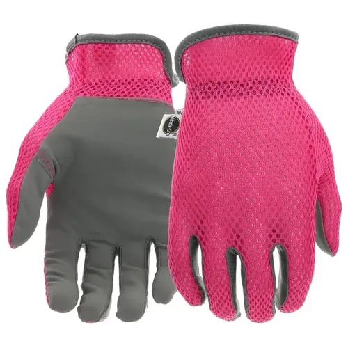 MG86120-W-SM Breathable, High-Dexterity, Slip-On Garden Gloves, Women's, S/M, Shirred Elastic Cuff Pair Gray/Pink