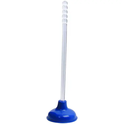 Toilet Plunger, 21-1/4 In OAL, 6 in Cup, Long Handle Blue