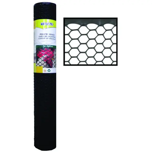 Poultry Fence, 50 ft L, 4 ft W, 3/4 x 3/4 in Mesh, Plastic, Black