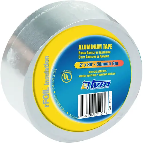 TR2X30 Foil Tape, 30 ft L, 2 in W, Aluminum Backing