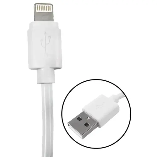 Lightning Cable, USB, White, 3 ft L