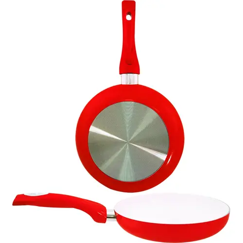 EuroHome Fry Pan, 8 in Dia, Aluminum Pan, Red Pan, Ceramic Pan, Heat-Resistant Handle