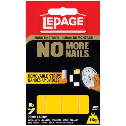 No More Nails Mounting Tape, 40 mm L, 20 mm W, White No More Nails Mounting Tape, 40 mm L, 20 mm W, White