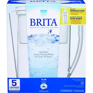 BRITA 642629CDN1 Slim Series 642629FRM1 Water Filter Pitcher, Plastic, White