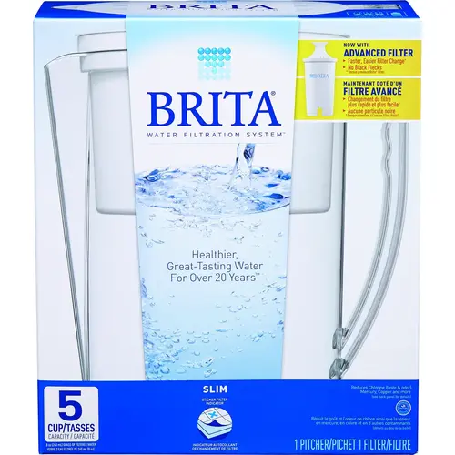 Slim Series 642629FRM1 Water Filter Pitcher, Plastic, White