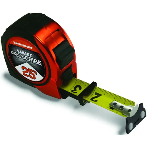 SAVAGE Series Tape Measure, 25 ft L Blade, 1 in W Blade, ABS/Rubber Case SAVAGE Series Tape Measure, 25 ft L Blade, 1 in W Blade, ABS/Rubber Case
