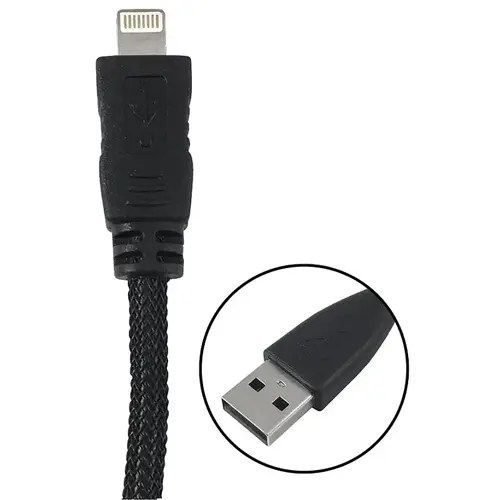 Zenith Lightning Cable, 8-Pin, USB A, Black, 3 ft L