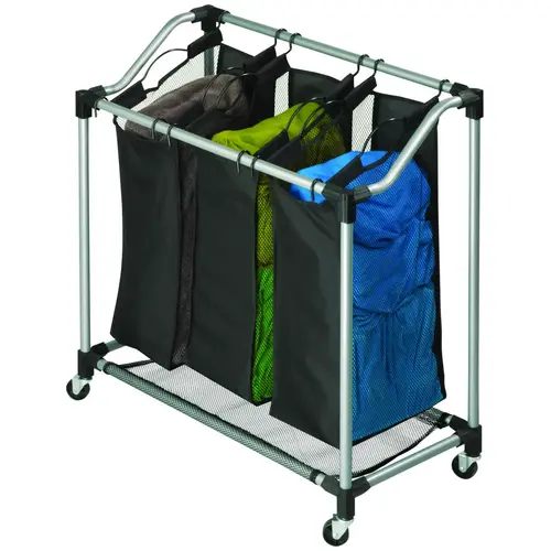 Elite Triple Laundry Sorter, Black/Silver, 15 in W, 32-3/4 in H, 30-3/4 in D Elite Triple Laundry Sorter, Black/Silver, 15 in W, 32-3/4 in H, 30-3/4 in D