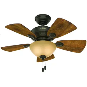 Hunter 52090 Watson Series Ceiling Fan, 5-Blade, Walnut Blade, 34 in Sweep, MDF Blade, 3-Speed, With Lights: Yes