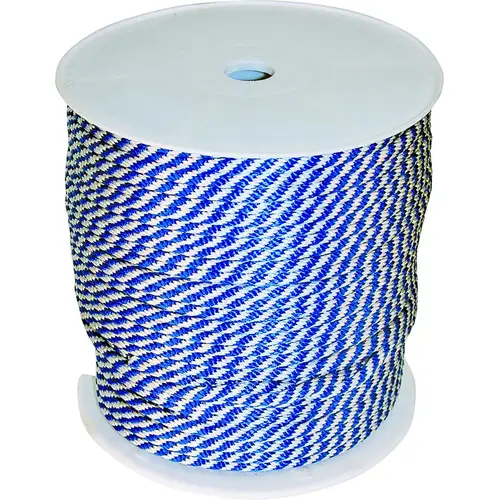 46446 Derby Rope, 3/8 in Dia, 500 ft L, 183 lb Working Load, Polypropylene, Blue/White