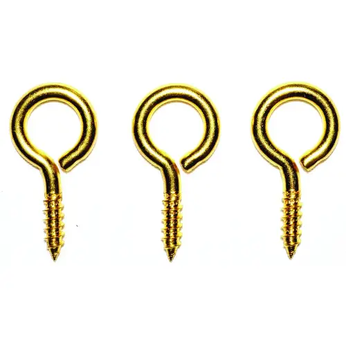 Screw Eye, 4.8 mm Dia Wire, 6 mm Thread, 3/4 in L Thread, 1-15/16 in OAL, Brass, Brass Plated Gold - pack of 3 Screw Eye, 4.8 mm Dia Wire, 6 mm Thread, 3/4 in L Thread, 1-15/16 in OAL, Brass, Brass Plated Gold - pack of 3
