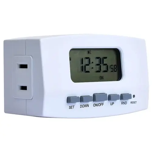 Digital Timer, 8 A, 120 V, 960 W, 1 -Outlet, 7 days Time Setting, White Digital Timer, 8 A, 120 V, 960 W, 1 -Outlet, 7 days Time Setting, White